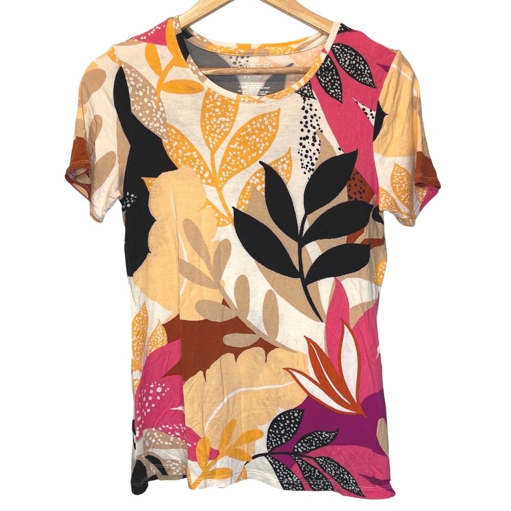 APT 9 Essentials Womens Shirt Top Size S Abstract Floral Print‎ Short Sleeve Art